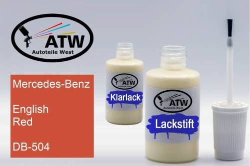 Mercedes-Benz, English Red, DB-504: 20ml Lackstift + 20ml Klarlack - Set, von ATW Autoteile West.